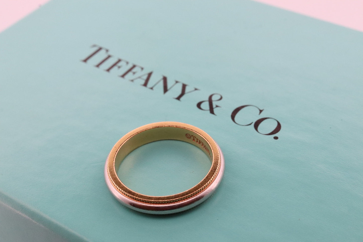 Vintage Tiffany and Co. Ring. Authentic Tiffany 18k and Platinum Band. T&CO Milgrain Wedding Band