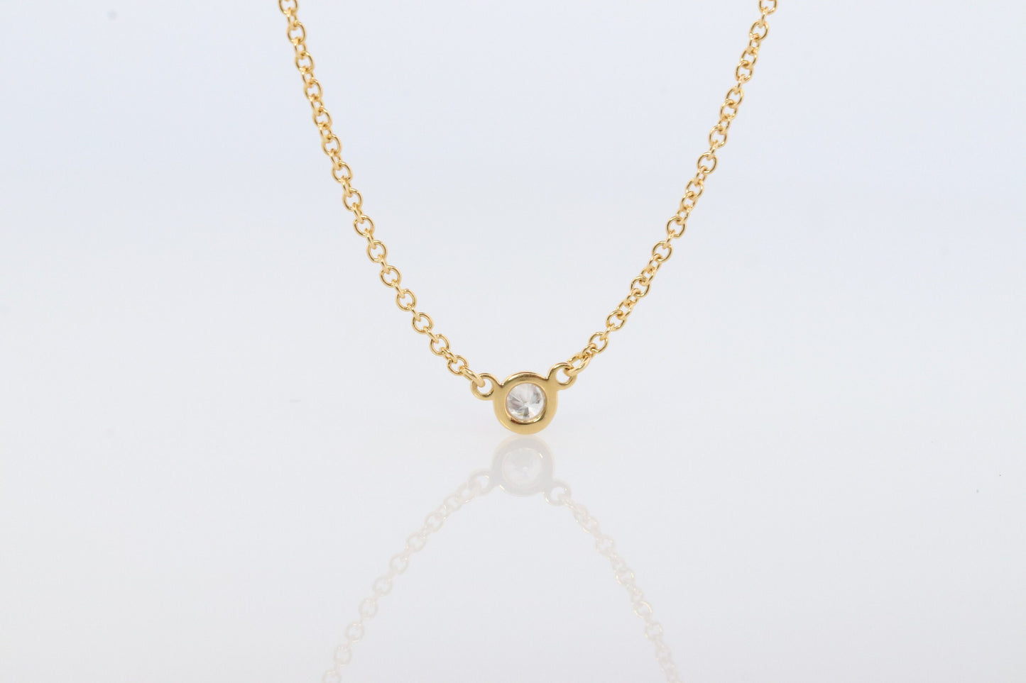 Vintage Tiffany and Co. Necklace. Elsa Peretti Diamond by the Yard Solitaire Necklace. 18k Yellow Gold