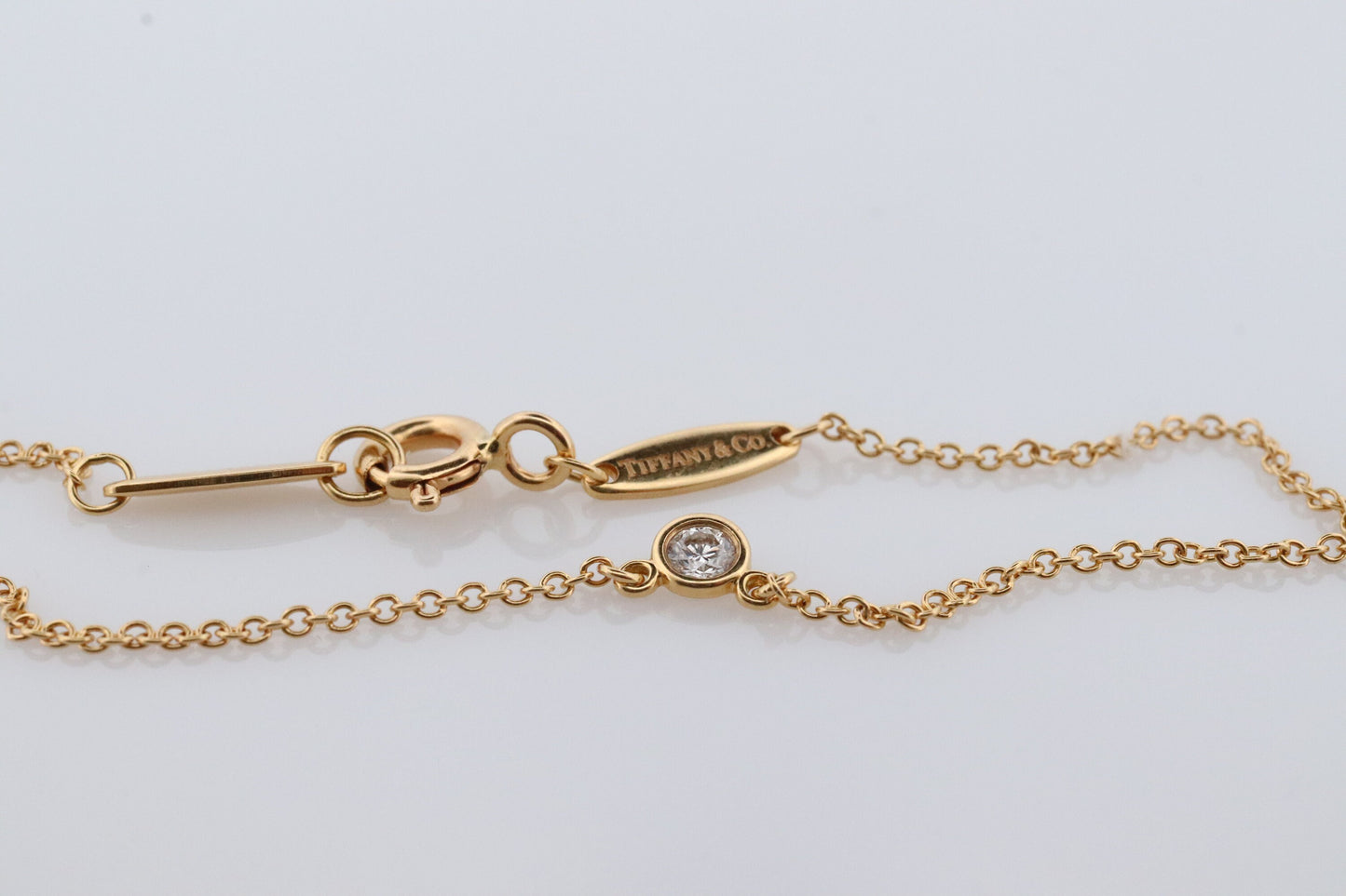 Vintage Tiffany and Co. Necklace. Elsa Peretti Diamond by the Yard Solitaire Necklace. 18k Yellow Gold