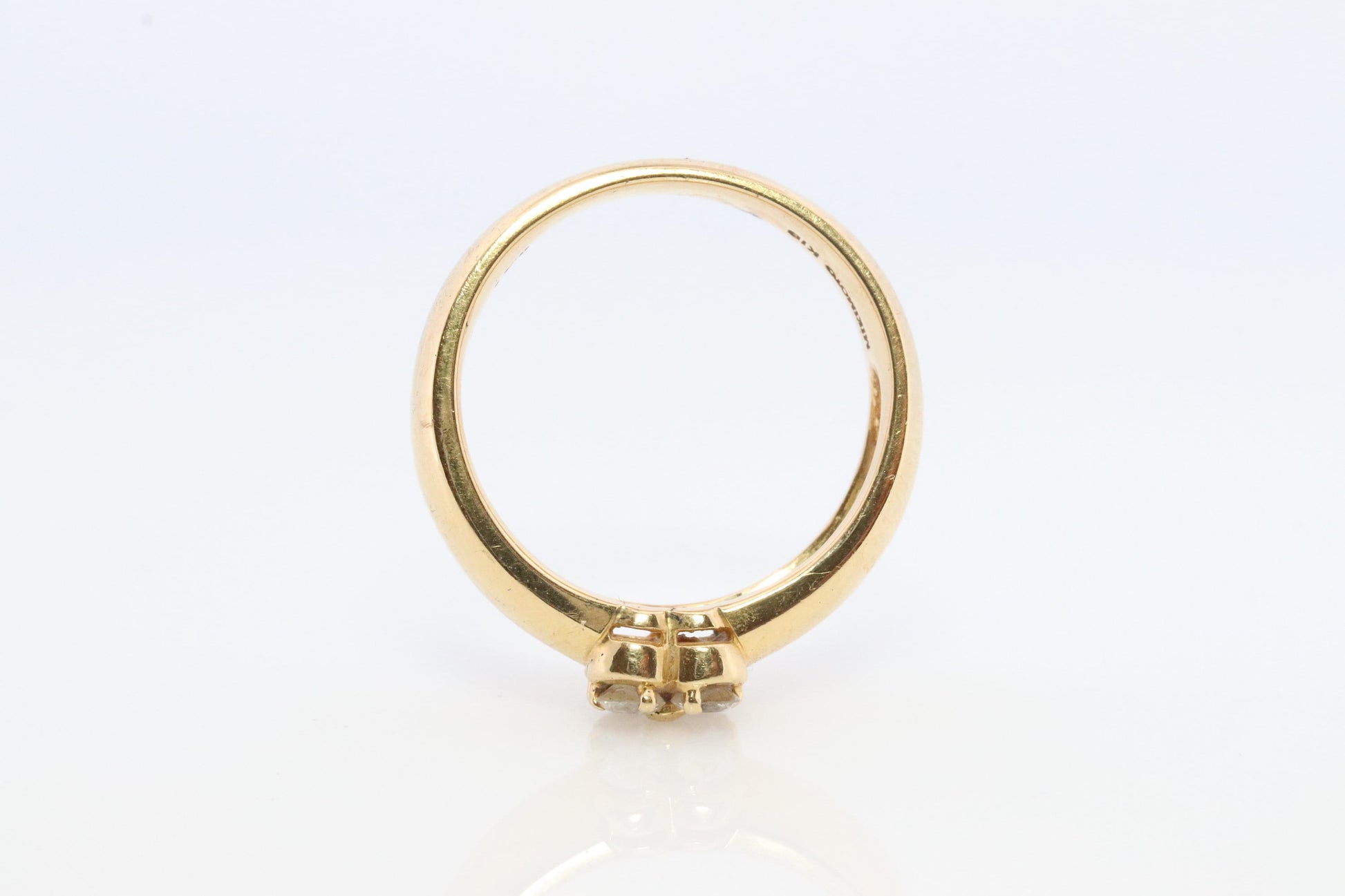 Mikimoto Ring. Vintage 18k Gold Mikimoto Diamond Clover ring. Mikimoto Diamond Cluster band. Mikimoto Flower. Wide wedding band.