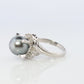 Vintage Tahitian Pearl and Diamond Solitaire ring. Platinum PT900 Large BLACK Tahitian Pearl Halo Ring.