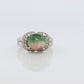 Watermelon Tourmaline ring. Platinum 900 Cat's Eye Tourmaline Cabochon with Diamond Halo ring.