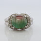 Watermelon Tourmaline ring. Platinum 900 Cat's Eye Tourmaline Cabochon with Diamond Halo ring.