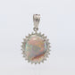 Opal Diamond Pendant. PT900 Platinum Opal Diamond Halo Pendant Necklace. Genuine Australian Opal Cabochon.