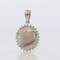 Opal Diamond Pendant. PT900 Platinum Opal Diamond Halo Pendant Necklace. Genuine Australian Opal Cabochon.