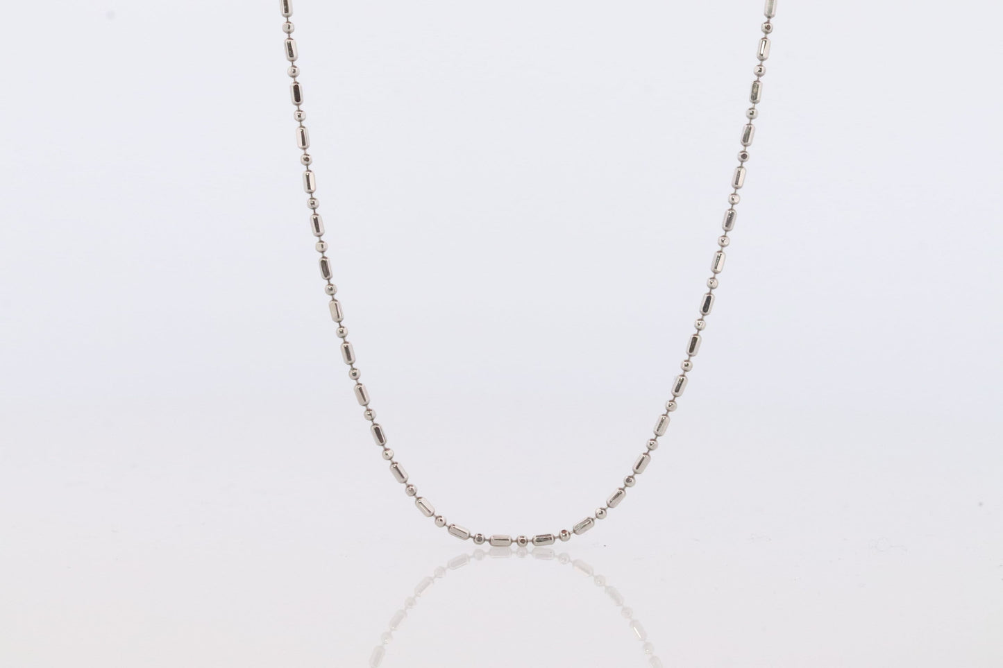 Platinum Chain Necklace. PT850 Plat Bead Bar Chain Necklace. 1mm 15.5in