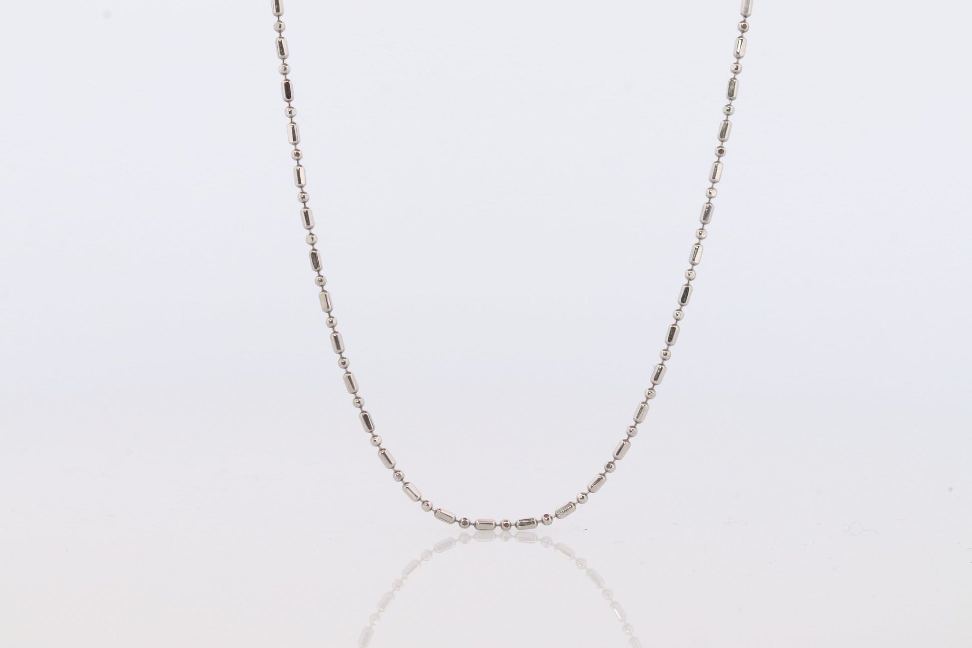 Platinum Chain Necklace. PT850 Plat Bead Bar Chain Necklace. 1mm 15.5in