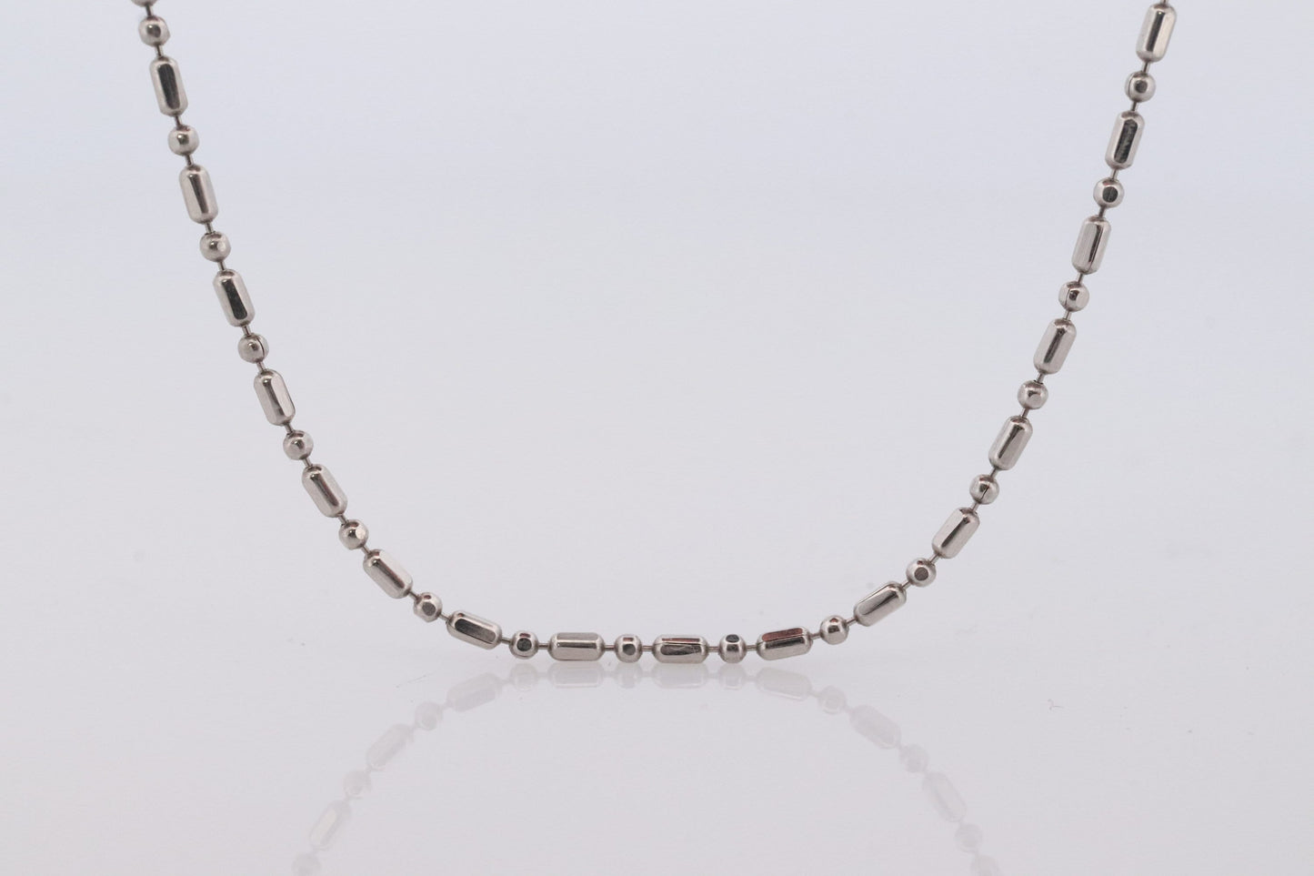 Platinum Chain Necklace. PT850 Plat Bead Bar Chain Necklace. 1mm 15.5in