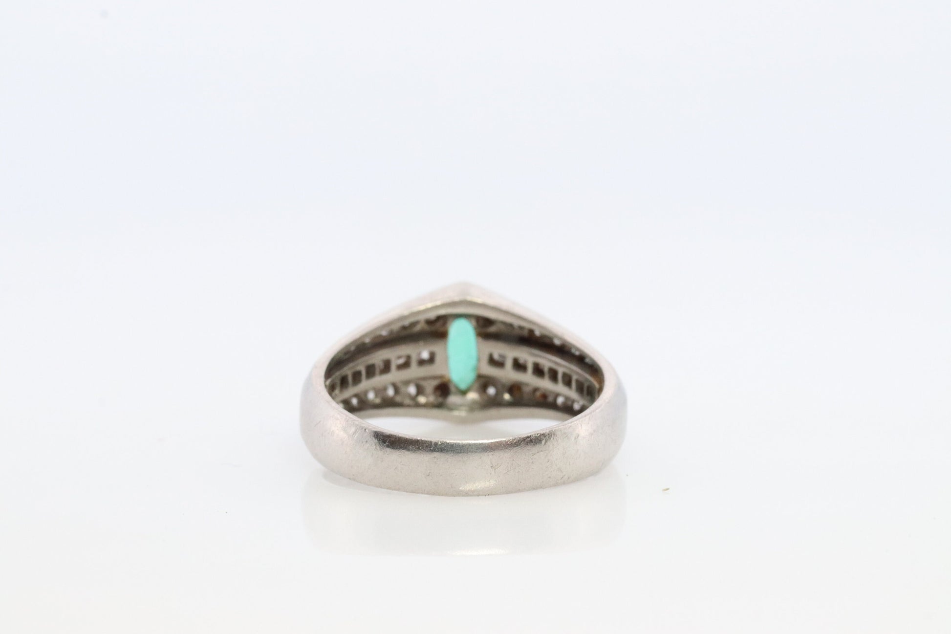 Emerald Ring. Genuine Emerald and Diamond Platinum Ring. PT900 Plat Marquise Emerald Diamond Solitaire Band.