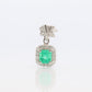 Emerald Pendant. Genuine Emerald and Diamond halo Platinum Pendant. PT900 Plat Square Emerald Diamond Solitaire Pendant Necklace.