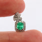 Emerald Pendant. Genuine Emerald and Diamond halo Platinum Pendant. PT900 Plat Square Emerald Diamond Solitaire Pendant Necklace.