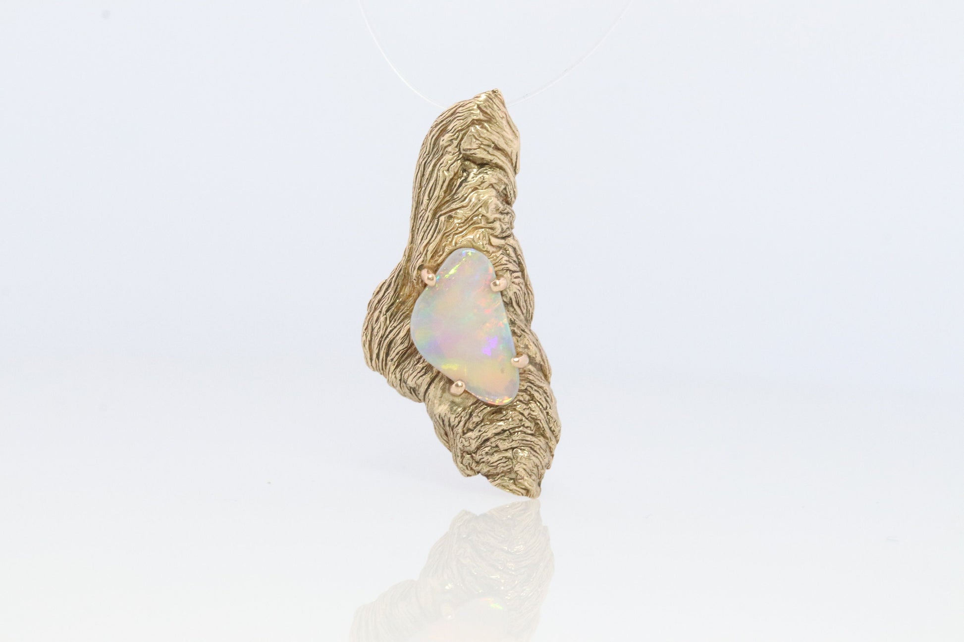 14k prong OPAL Pendant Charm. Australian Crystal Opal Gold Nugget pendant.