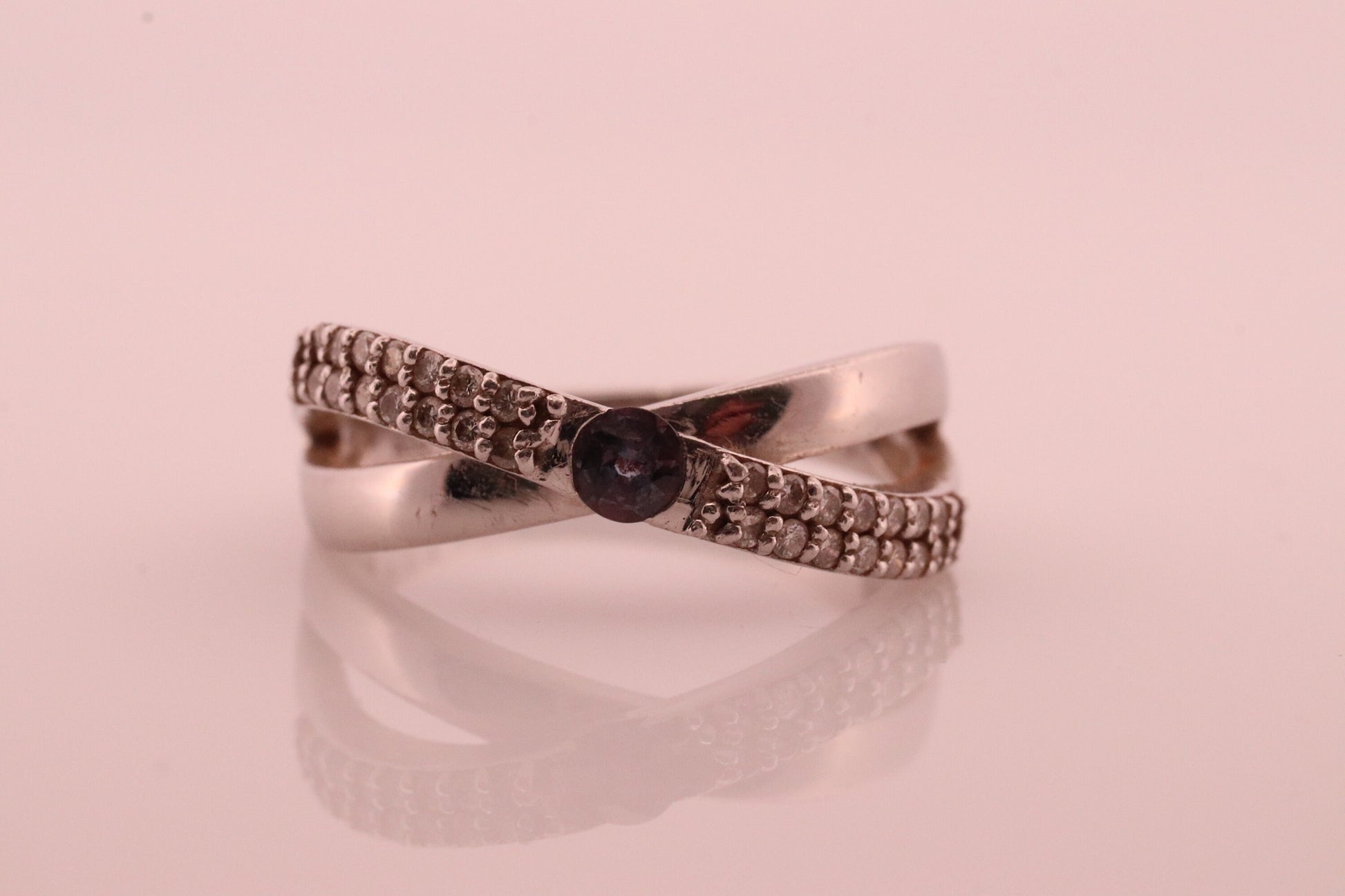 Genuine Alexandrite Ring. 900 Platinum setting round Natural ALEXANDRITE ring with diamond accents. X Cross Platinum Solitaire.
