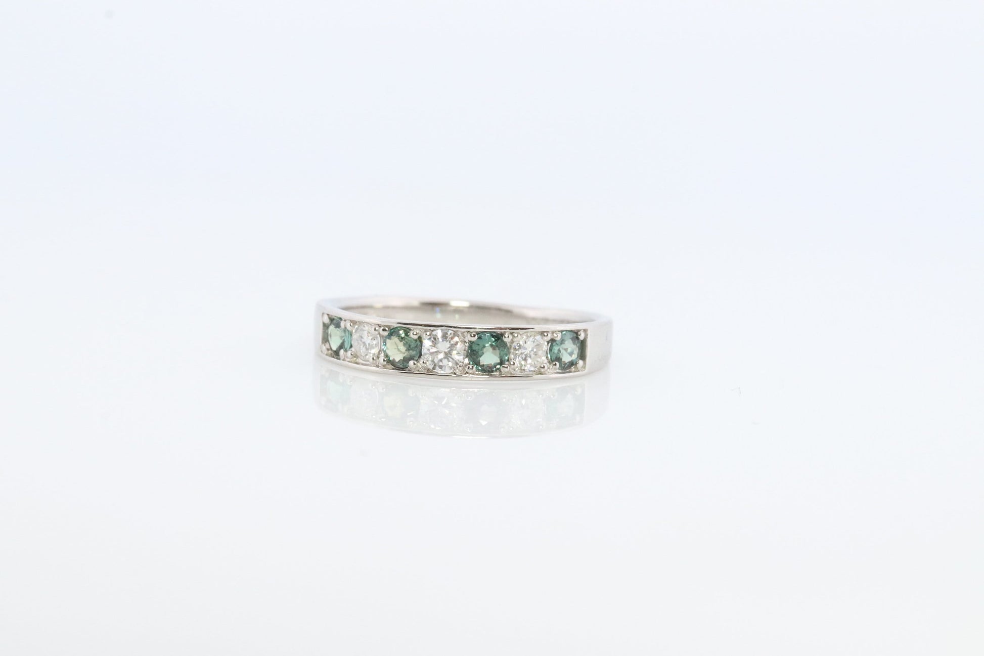 Genuine Alexandrite Ring. Diamond Alexandrite Eternity band 900 Platinum setting round Natural ALEXANDRITE ring with diamond accents.