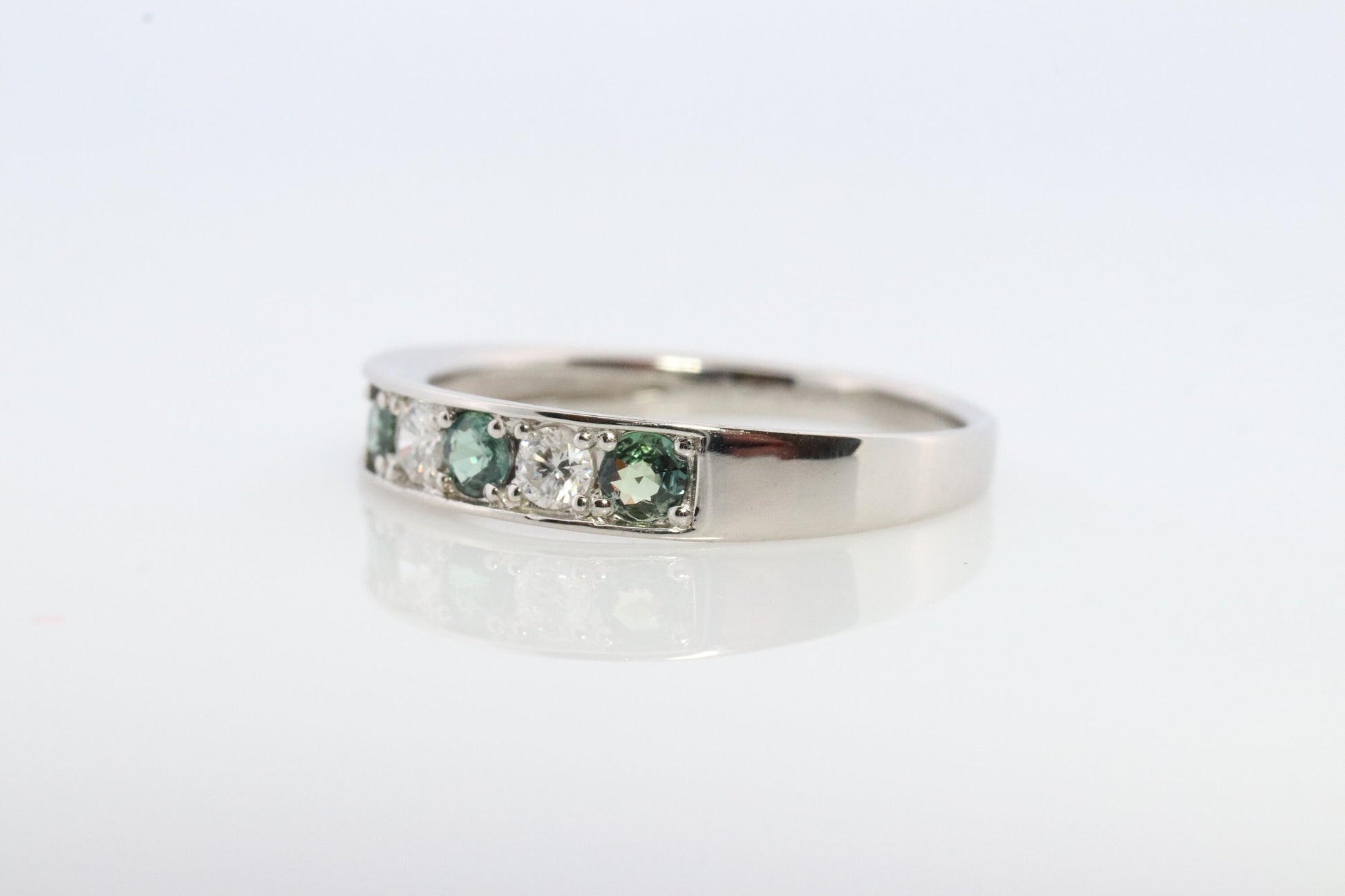 Genuine Alexandrite Ring. Diamond Alexandrite Eternity band 900 Platinum setting round Natural ALEXANDRITE ring with diamond accents.