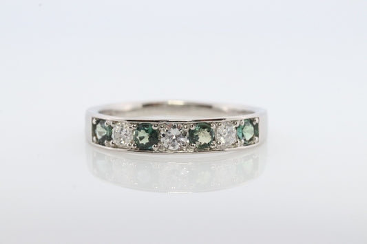 Genuine Alexandrite Ring. Diamond Alexandrite Eternity band 900 Platinum setting round Natural ALEXANDRITE ring with diamond accents.