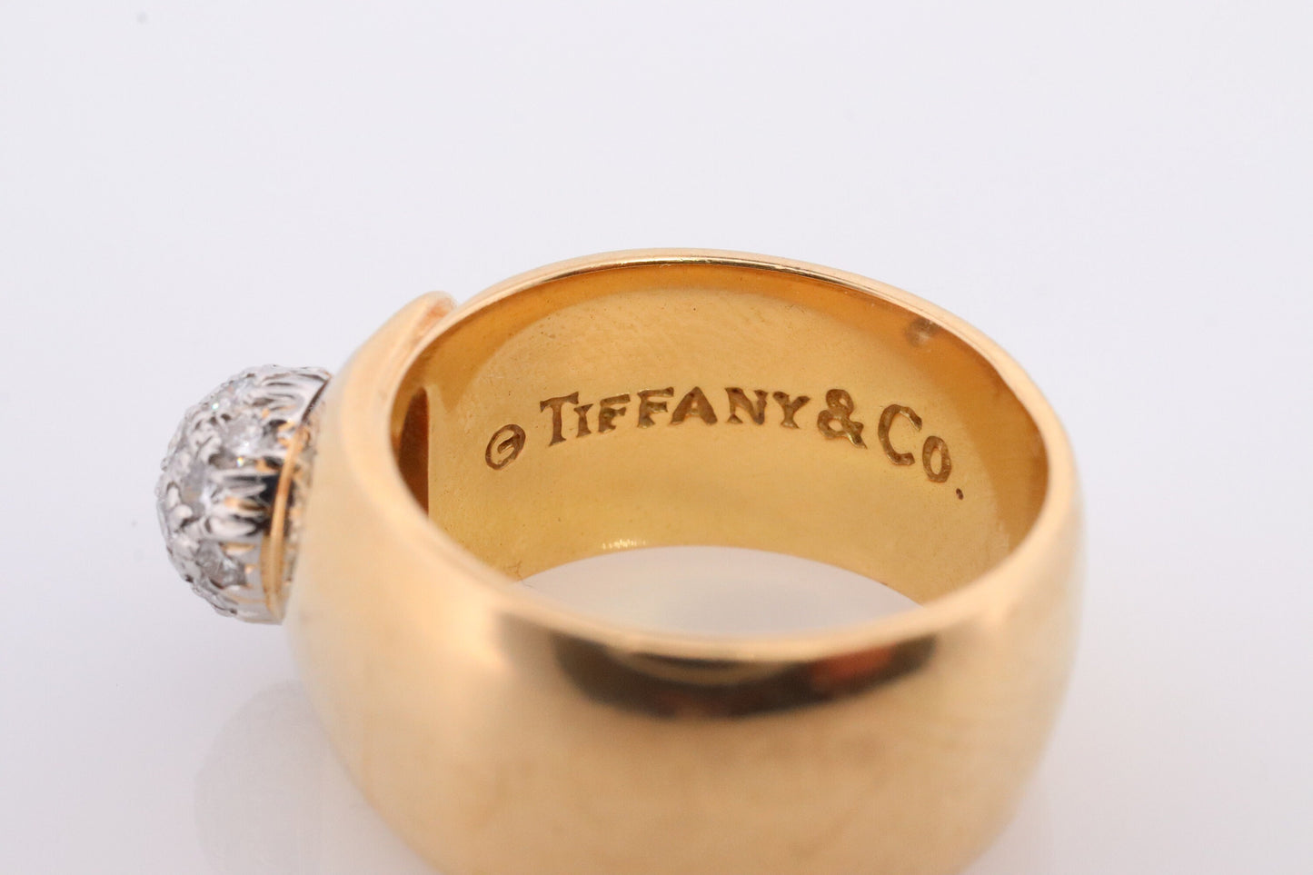 Vintage Tiffany and Co. Diamond Ring. Authentic Tiffany 18k Platinum Wide Diamond Dome Band. Picasso Diamond Cluster Ball . Extremely rare.