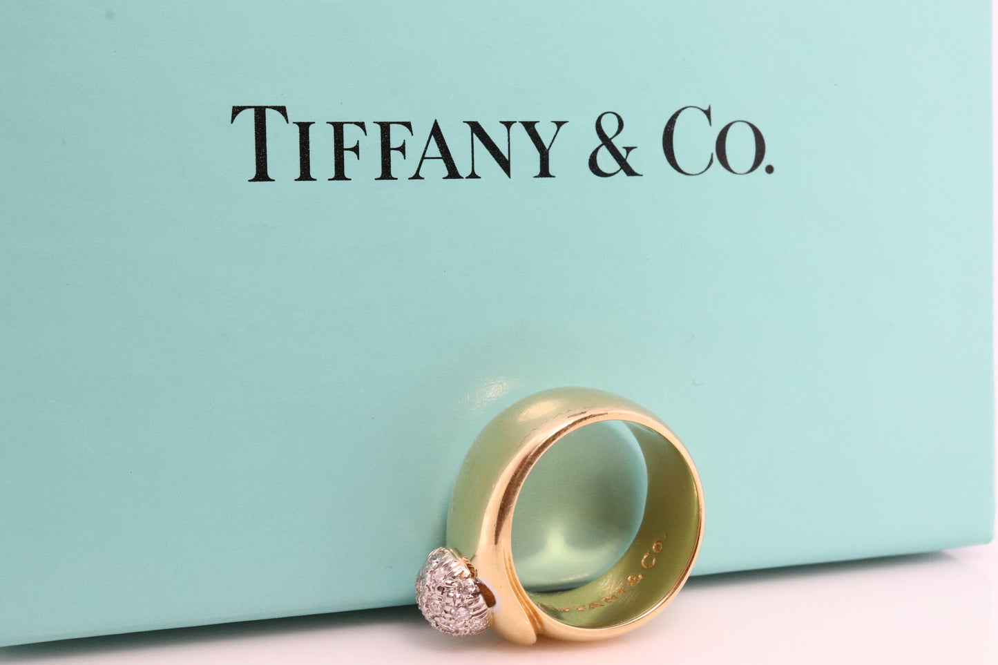 Vintage Tiffany and Co. Diamond Ring. Authentic Tiffany 18k Platinum Wide Diamond Dome Band. Picasso Diamond Cluster Ball . Extremely rare.