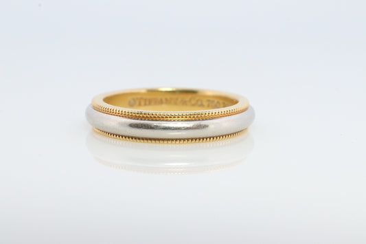 Vintage Tiffany and Co. Ring. Authentic Tiffany 18k and Platinum Band. T&CO Milgrain Wedding Band