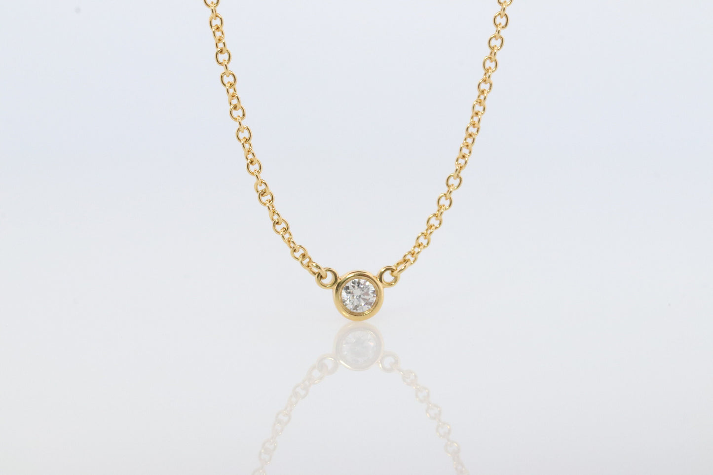 Vintage Tiffany and Co. Necklace. Elsa Peretti Diamond by the Yard Solitaire Necklace. 18k Yellow Gold