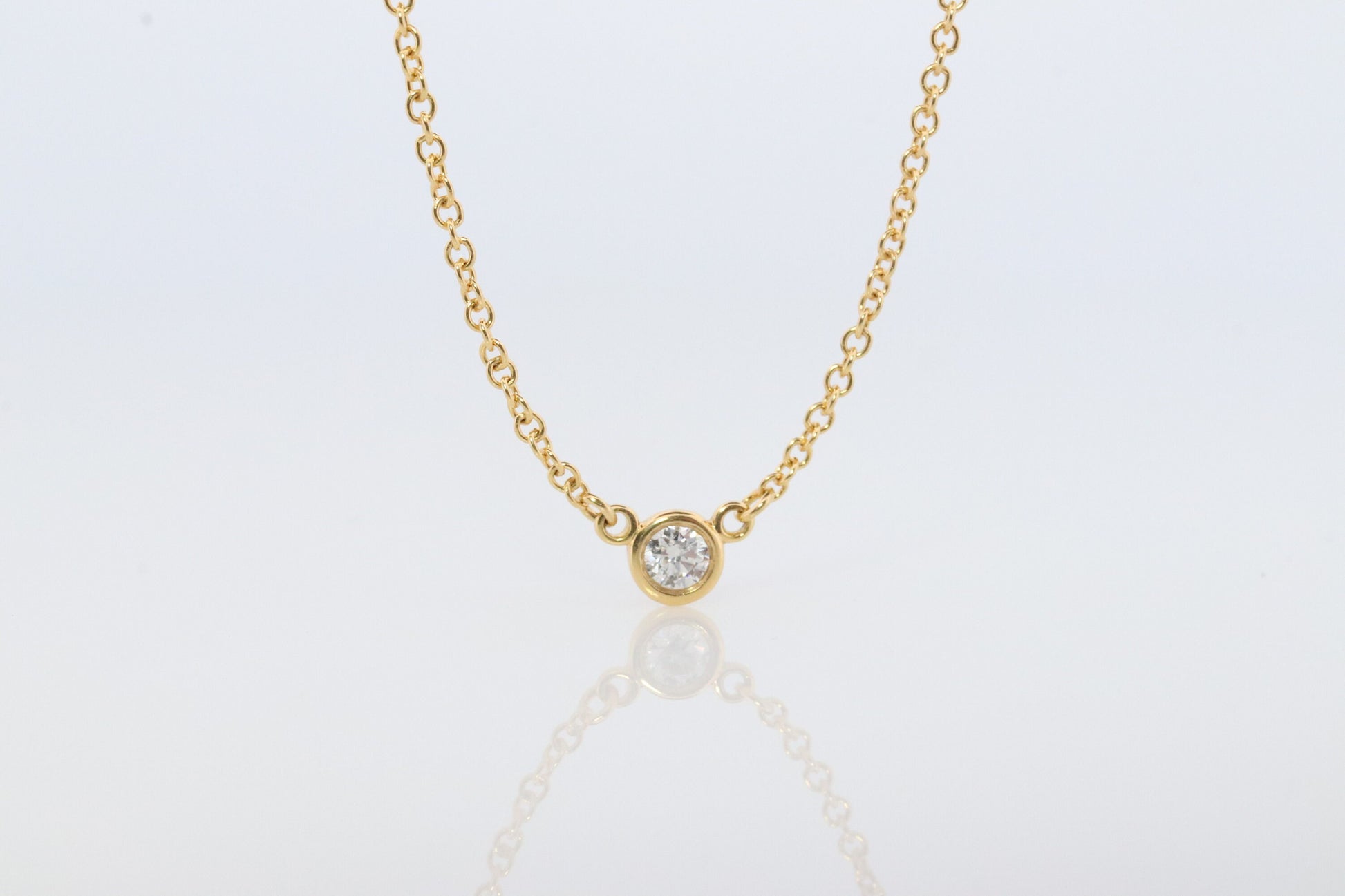 Vintage Tiffany and Co. Necklace. Elsa Peretti Diamond by the Yard Solitaire Necklace. 18k Yellow Gold