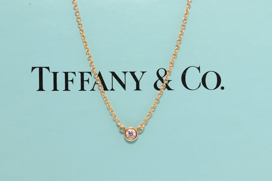 Vintage Tiffany and Co. Necklace. Elsa Peretti Diamond by the Yard Solitaire Necklace. 18k Yellow Gold