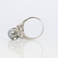 Vintage Tahitian Pearl and Diamond Solitaire ring. Platinum PT900 Large BLACK Tahitian Pearl Halo Ring.