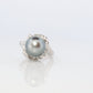 Vintage Tahitian Pearl and Diamond Solitaire ring. Platinum PT900 Large BLACK Tahitian Pearl Halo Ring.