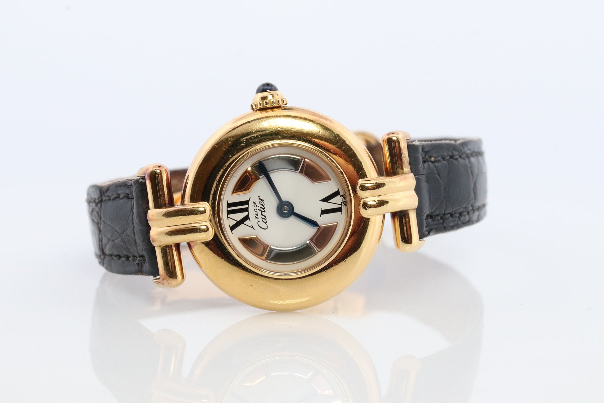 Genuine Cartier Watch. Must de Cartier Colisee Round Argent Vermeil Sterling Silver. Must de Cartier Trinity Face.