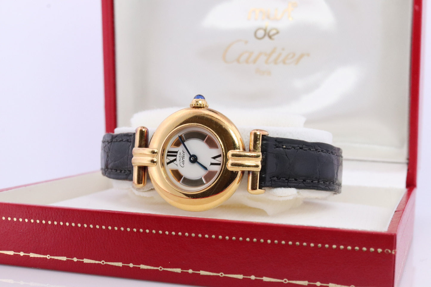 Genuine Cartier Watch. Must de Cartier Colisee Round Argent Vermeil Sterling Silver. Must de Cartier Trinity Face.