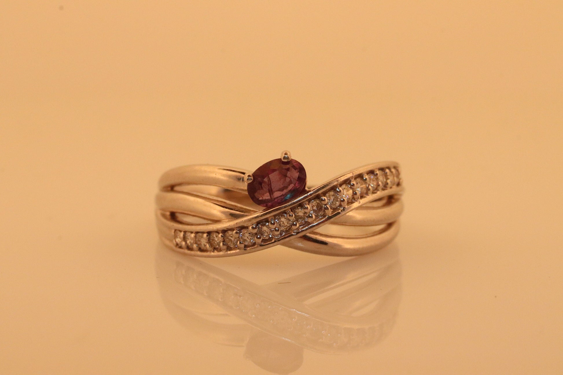 Genuine Alexandrite Ring. 900 Platinum setting round Natural ALEXANDRITE ring with diamond accents. X Cross Platinum Solitaire.
