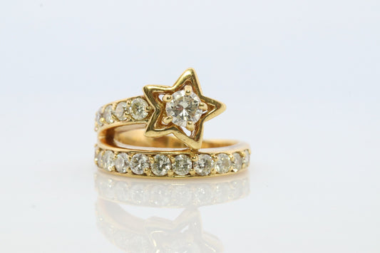 Diamond Star Ring. 18k Yellow Gold Diamond Ring. Shooting Star Wrap around Ring.