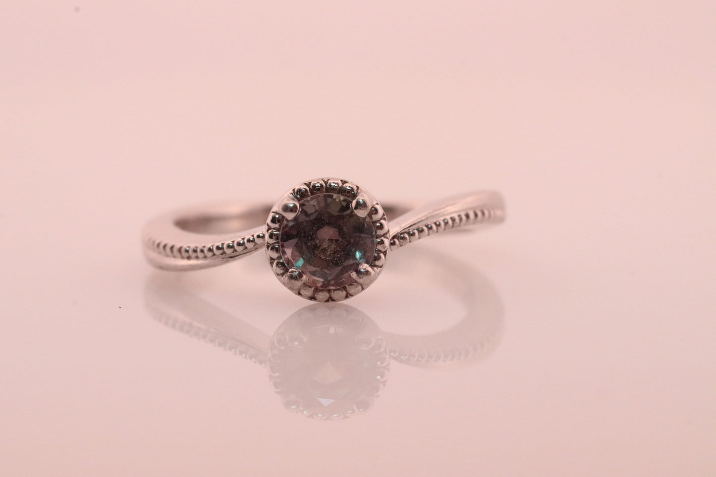 Genuine Alexandrite Ring. Platinum setting round Natural ALEXANDRITE ring. Simple Platinum Solitaire.