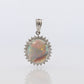 Opal Diamond Pendant. PT900 Platinum Opal Diamond Halo Pendant Necklace. Genuine Australian Opal Cabochon.