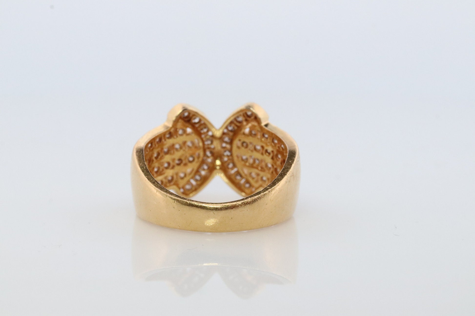 Diamond Ring. 18k Yellow Gold 1CTW Diamond Ring. Double C X Crossover Channel set diamonds wide band.