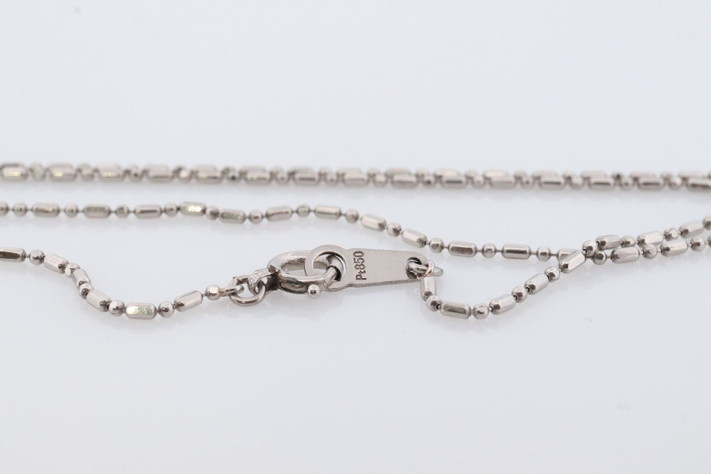 Platinum Chain Necklace. PT850 Plat Bead Bar Chain Necklace. 1mm 15.5in