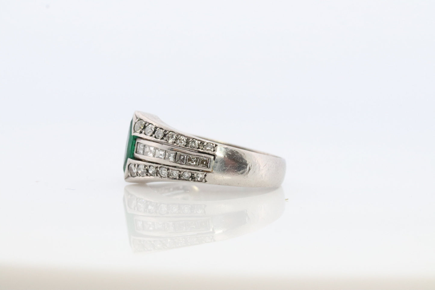 Emerald Ring. Genuine Emerald and Diamond Platinum Ring. PT900 Plat Marquise Emerald Diamond Solitaire Band.