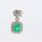 Emerald Pendant. Genuine Emerald and Diamond halo Platinum Pendant. PT900 Plat Square Emerald Diamond Solitaire Pendant Necklace.