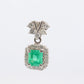 Emerald Pendant. Genuine Emerald and Diamond halo Platinum Pendant. PT900 Plat Square Emerald Diamond Solitaire Pendant Necklace.