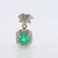 Emerald Pendant. Genuine Emerald and Diamond halo Platinum Pendant. PT900 Plat Square Emerald Diamond Solitaire Pendant Necklace.